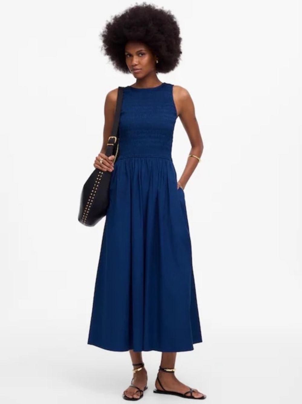 Madewell NWT Melody Scoopback Smocked Midi Dress Size Medium in Blue Moon